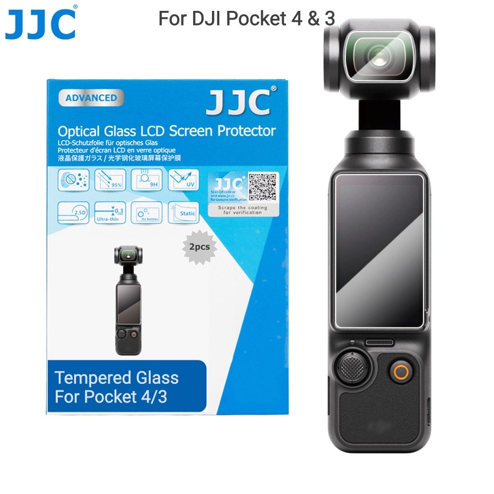 JJC Pocket 4 ฟิล์มกระจกนิรภัยกันรอยหน้าจอ (2 ชิ้น) สําหรับกล้อง DJI Osmo Pocket 3