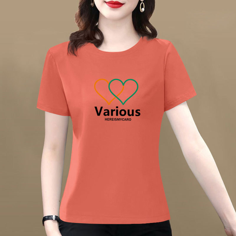 เสื้อแขนสั้นผ้าฝ้ายสำหรับผู้หญิง ไซส์บวก พิมพ์ลายรอบคอดูหรูหรา ออกแบบมาเพื่อปกปิดท้อง รหัส: 26410NSY