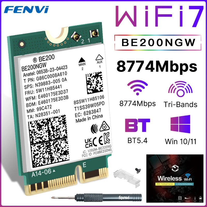 FENVI BE200 WiFi 7 การ์ด BE200NGW สําหรับบลูทูธ 5.4 Tri Band 2.4G/5G/6GHz M.2 อะแดปเตอร์เครือข่ายไร้