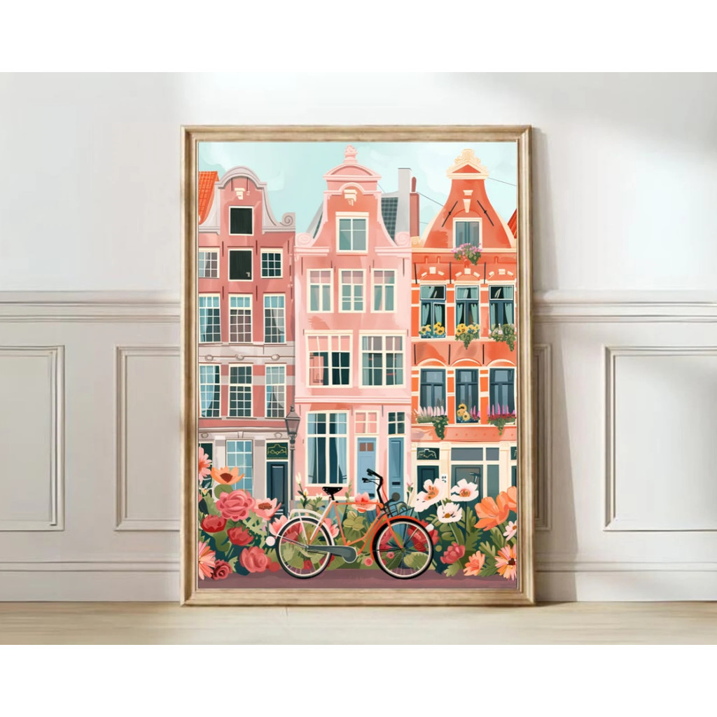 Amsterdam พิมพ์ Amsterdam ภาพประกอบ Amsterdam โปสเตอร์เดินทาง New Yorker ภาพประกอบดอกไม้โปสเตอร์พิมพ