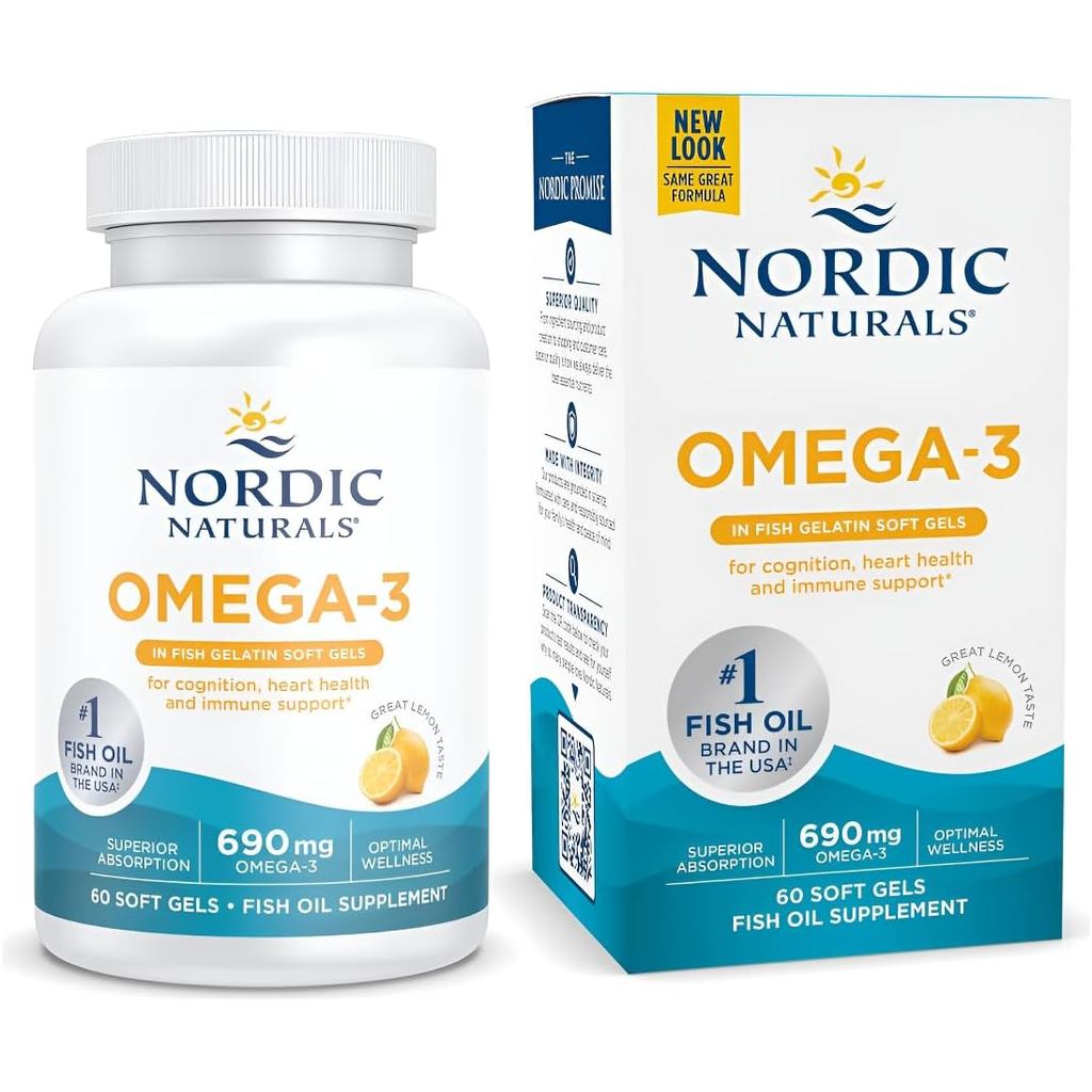 Nordic Naturals Omega-3 ในปลาเจลาติน, รสมะนาว - 60 Fish Gels - 690 mg Omega-3 - น้ํามันปลา - EPA & D