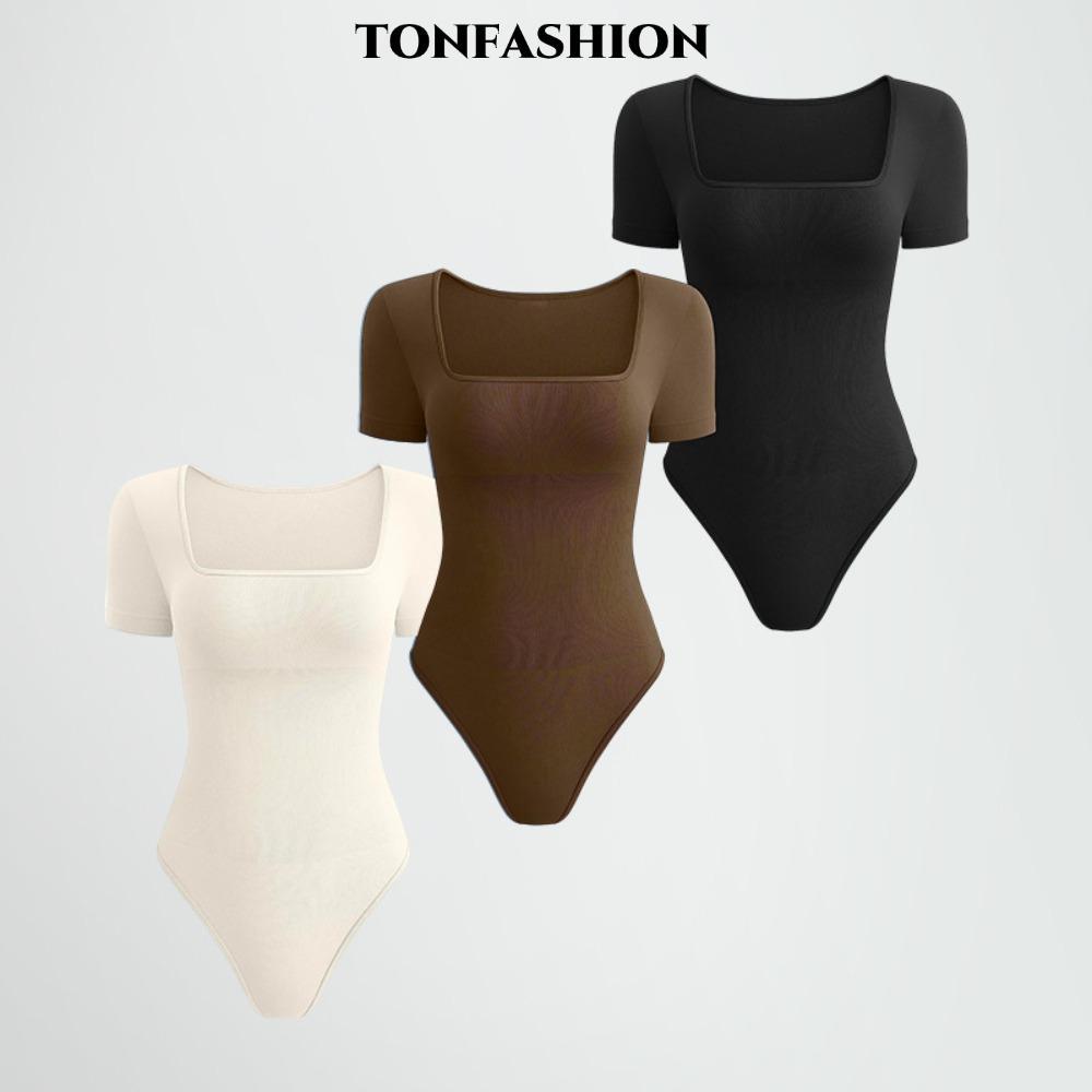 TONFASHION บอดี้สูทแบบไม่มีรอยต่อ ทรงเรียวกระชับแขนสั้น สวมใส่ง่ายและระบายอากาศได้ดี สำหรับการพักผ่อนบนหาดทราย