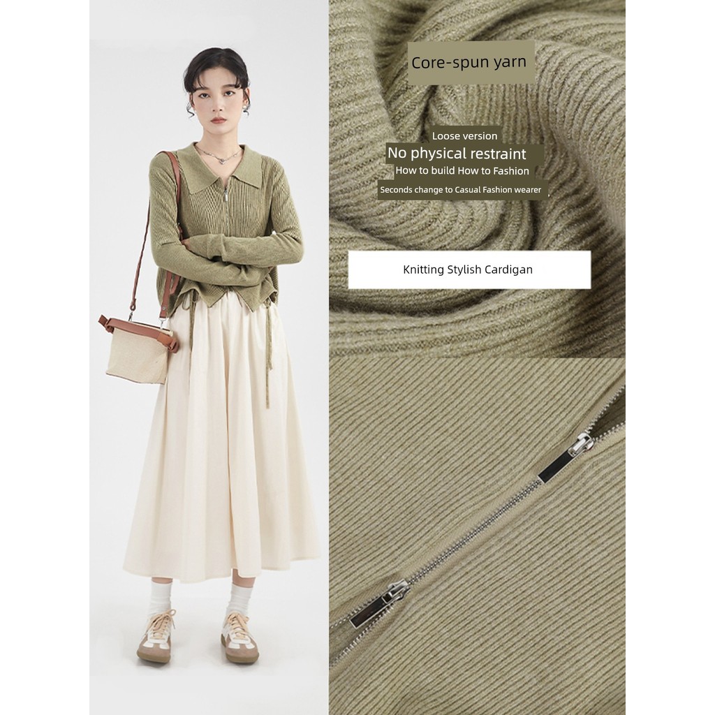 cardigan oversize sweater ไหมพรม Guier สเวตเตอร์ยืดหยุ่นสูง ทรงเพรียว พิมพ์ลาย_strip_core-spun yarn_