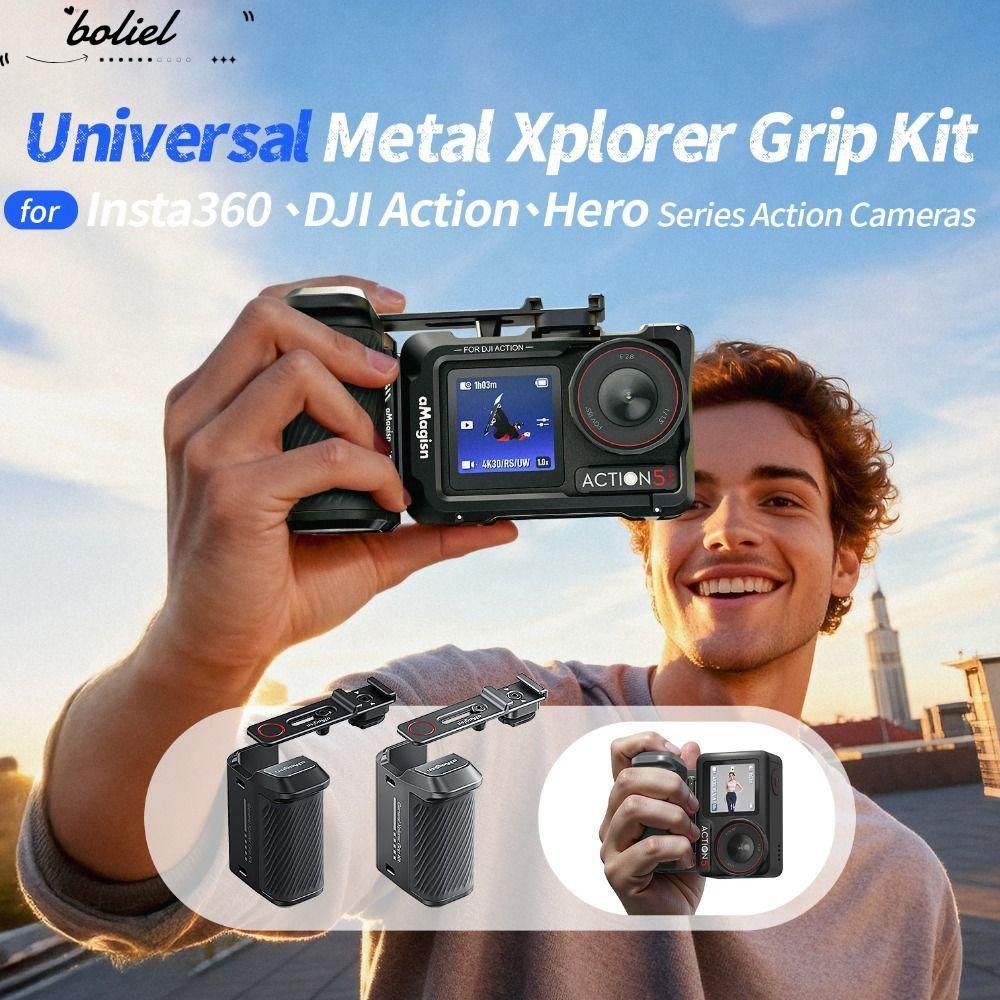 BOLIEL Xplorer Grip Kit Handle, ปุ่มชัตเตอร์อลูมิเนียม Street Grip Vlog Holder, Quick Release สําหรั