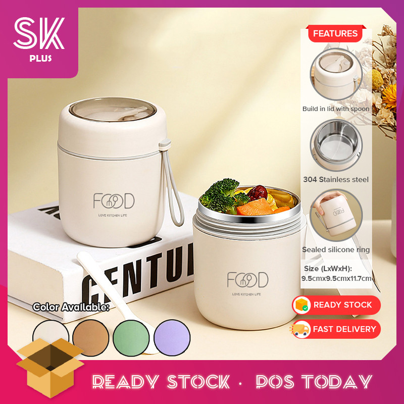 SKplus 500ml ถ้วยอาหารความร้อน 304 สแตนเลสช้อนรั่วฉนวน Cawan Sup Termal Berpenebat Haba