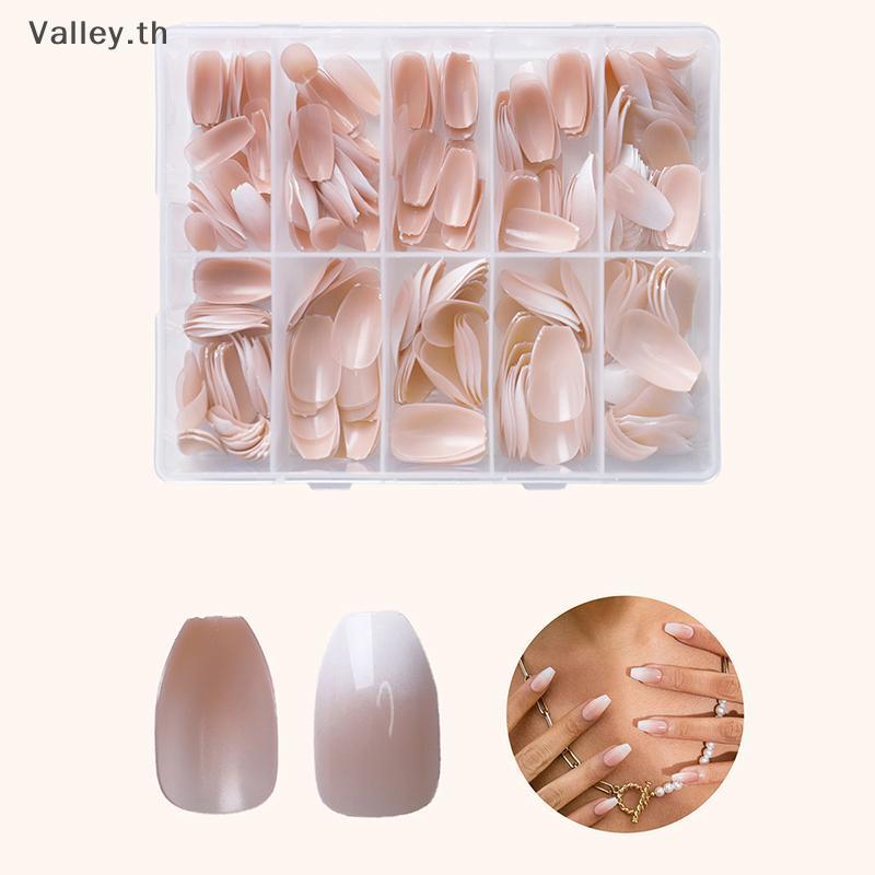 [Valley] 120/240/360 ชิ้น/กล่องGlossy Soft Gel Pink French Nail Tips Medium Almond White Simple Pres
