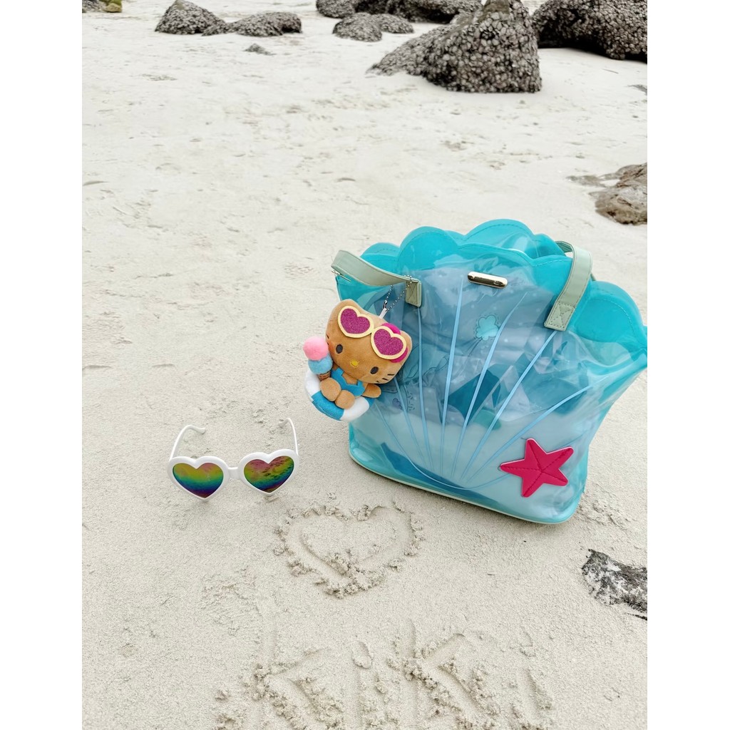 [littlefish] Shell กันน้ำ กระเป๋าถือ กระเป๋าสะพายไหล่ pvc แบบใส หรูหรา แฟชั่นฤดูร้อน สําหรับเด็กผู้หญิง24*22*11cm