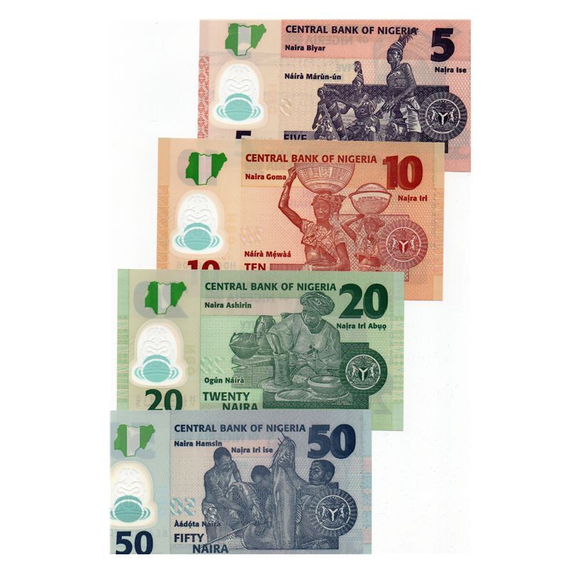 Africa Nigeria 4 แผ่น 1 ชุด 5-50 Naira ธนบัตรพลาสติกยี่ห้อใหม่ UNC ธนบัตรต่างประเทศเหรียญ zhib416