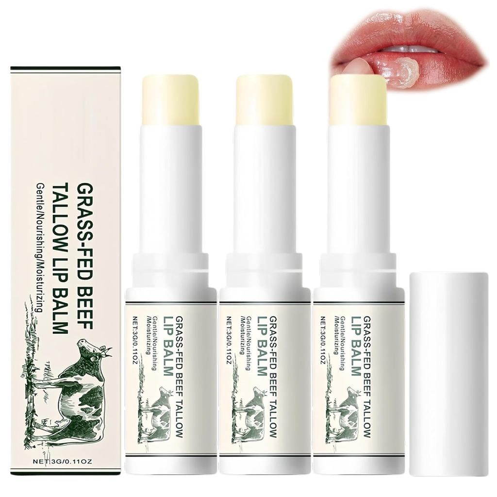 Beef Tallow Lip Balm, Organic Grass Fed Beef Tallow, Natural Beef Tallow Moisturizing Tallow Lip Bal