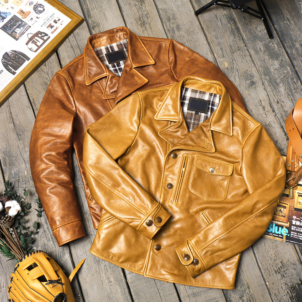 California Bear First Layer Oil Wax Cowhide Leather Jacket Japanese Retro Leather Jacket Men Motorcy
