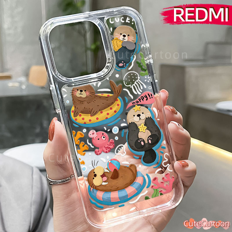 น่ารัก Otter PC กรณี REDMI-Note 14 12 13 14-Pro Redmi-13C 9C 12C A3 10C 11 9 10 PRO Glossy Guys อะคร