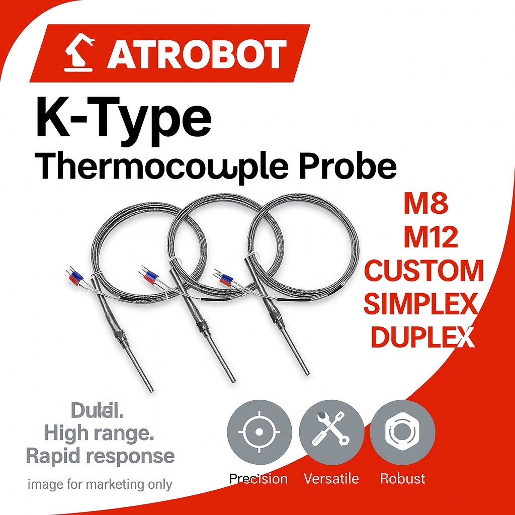 K Type Thermocouple Probe M8/M12, MI SS, -200~1350°C (Probe 30-200mm, Wire 1-200m Variants)