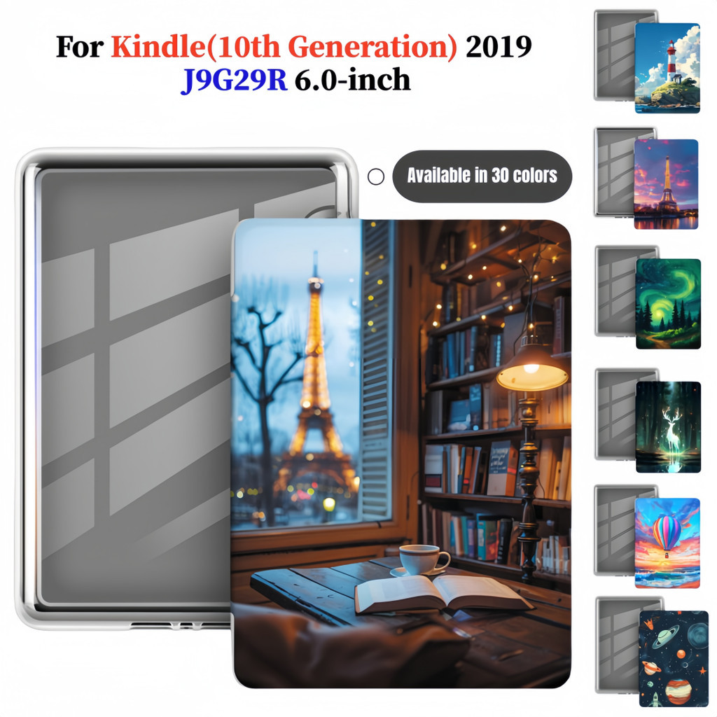 สําหรับ Kindle(10th Generation) 2019 J9G29R 6.0 นิ้ว Ebook ใหม่ทาสีรูปแบบกรณีอะคริลิคใส Flip Cover พ