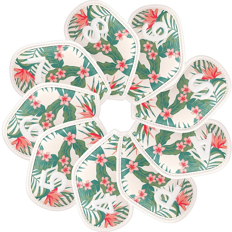 9pcs a Set PU Leather Hawaiian Style Printing Golf Headcover Wedges 4. 5.6.7.8.9.P.S.A Golf Club Hea