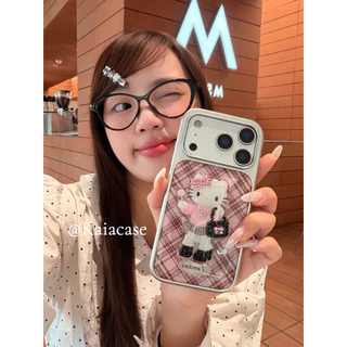 Huiwanju kt ลายสก๊อตแป้งเหมาะสําหรับ iPhone17promax เคสโทรศัพท์มือถือ iphone16pro ใหม่ 13 ผู้หญิง 14pro พร้อมขายึด 15pro เคสโทรศัพท์มือถือป้องกันการตกอีพ็อกซี่