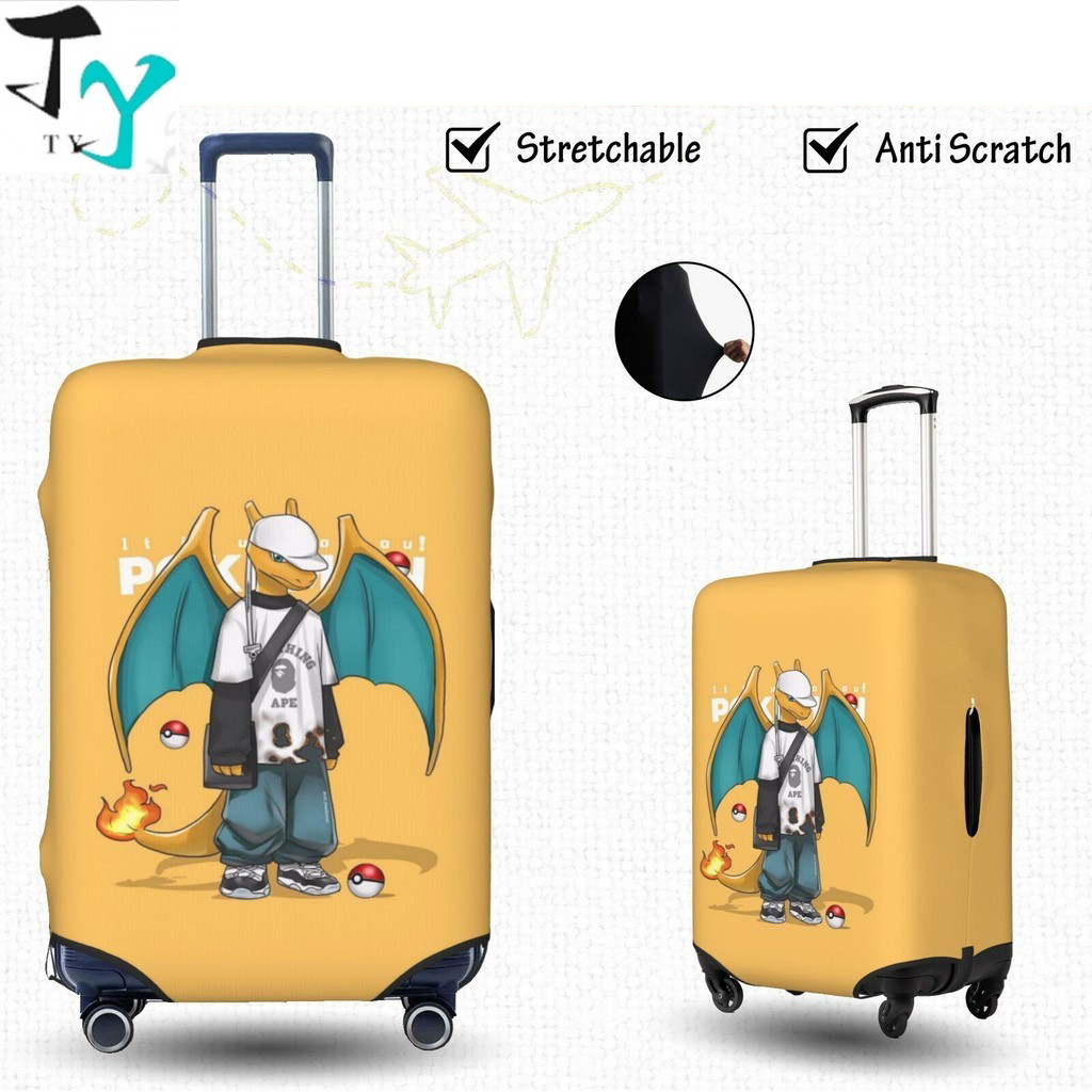 In StockDisneyแฟชั่นPokemon Pikachuหนากระเป๋าเดินทาง18/24/28/32นิ้วยืดหยุ่นสูงกระเป๋าเดินทางSpandexฝ