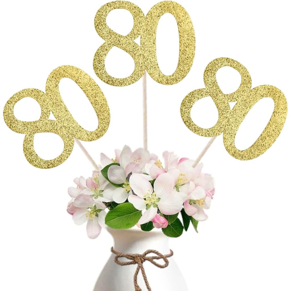 10-Pack Double Sided Glitter 80th Birthday Centerpiece Anniversary Centerpiece Sticks,หมายเลข 80 ตาร
