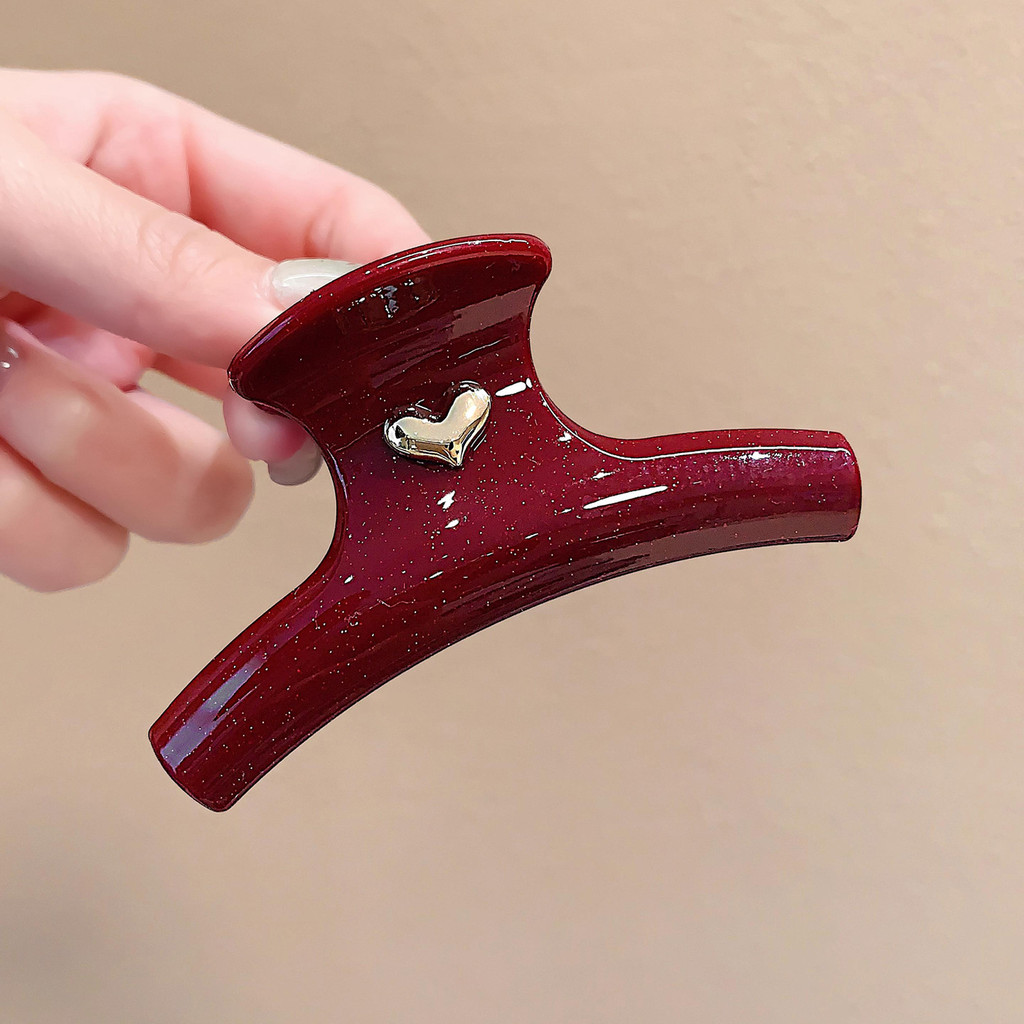 กิ๊บติดผมสีแดงแบบเรียบง่ายคลิปฉลามหัวใจสําหรับผู้หญิง - รูปที่ 4