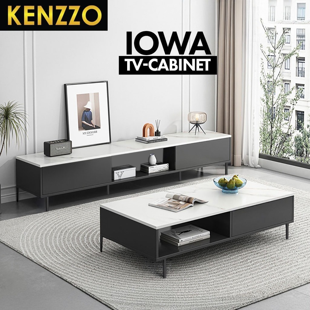 TV Cabinet Marble Texture Elegant Set | Kabinet TV Kayu 5/6 FT Marble Texture - Iowa - KENZZO