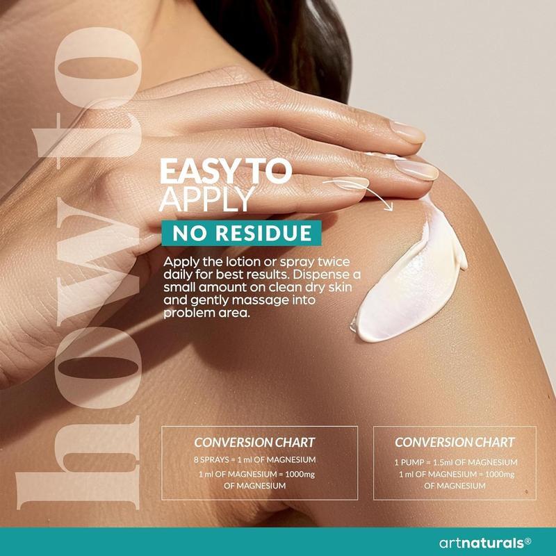 ArtNaturals Magnesium Oil Spray 12 oz + Body Massage Lotion Set 8oz for Feet & - Extra Strength Crea