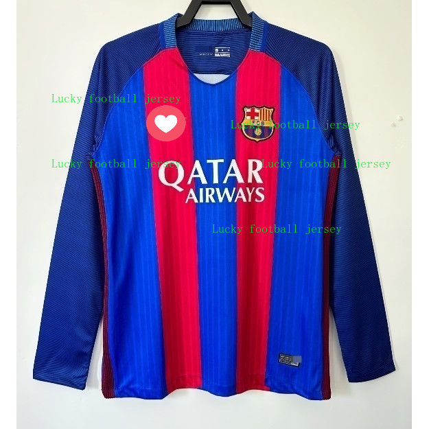 Retro 2016/17 Barcelona Long- sleeve Home MESSI NEYMAR JR เสื้อฟุตบอล Man