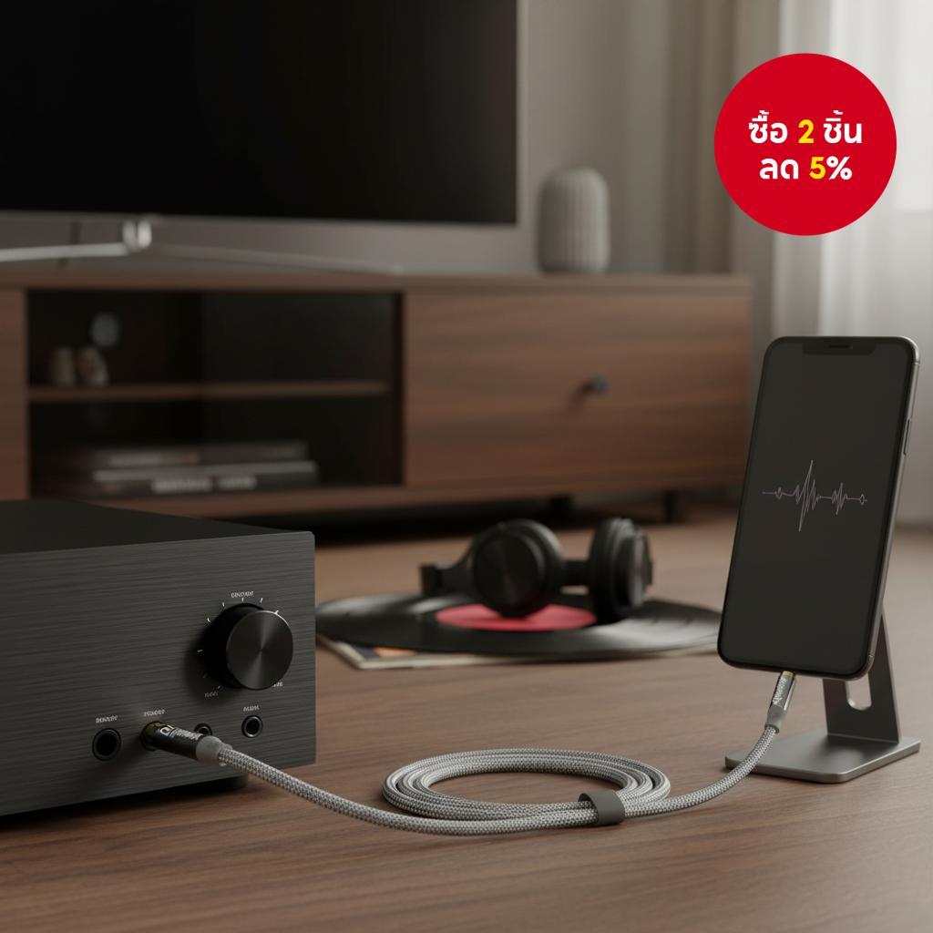 สายถักเสียง 3.5mm เป็น RCA Y Splitter Aux สําหรับรถยนต์และระบบลําโพงสเตอริโอ