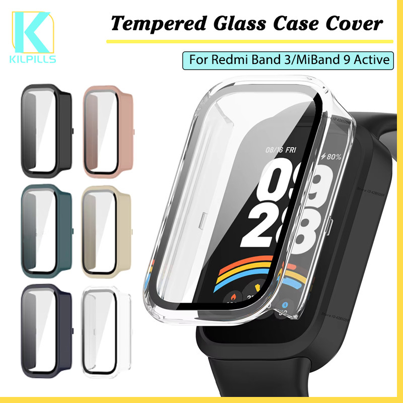 เคสกระจก for Xiaomi Band 9 Active นาฬิกา เคส PC แบบเต็ม + ฟิล์มนิรภัย เคสแข็ง สายสําหรับ for Redmi Band 3