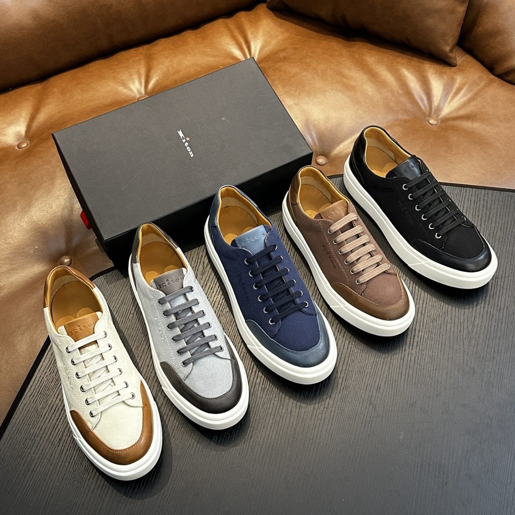 PUFM Kito* 2025Light Luxury New Men's Cowhide Stitching Casual fashion Board Shoes Round Toe Men's S