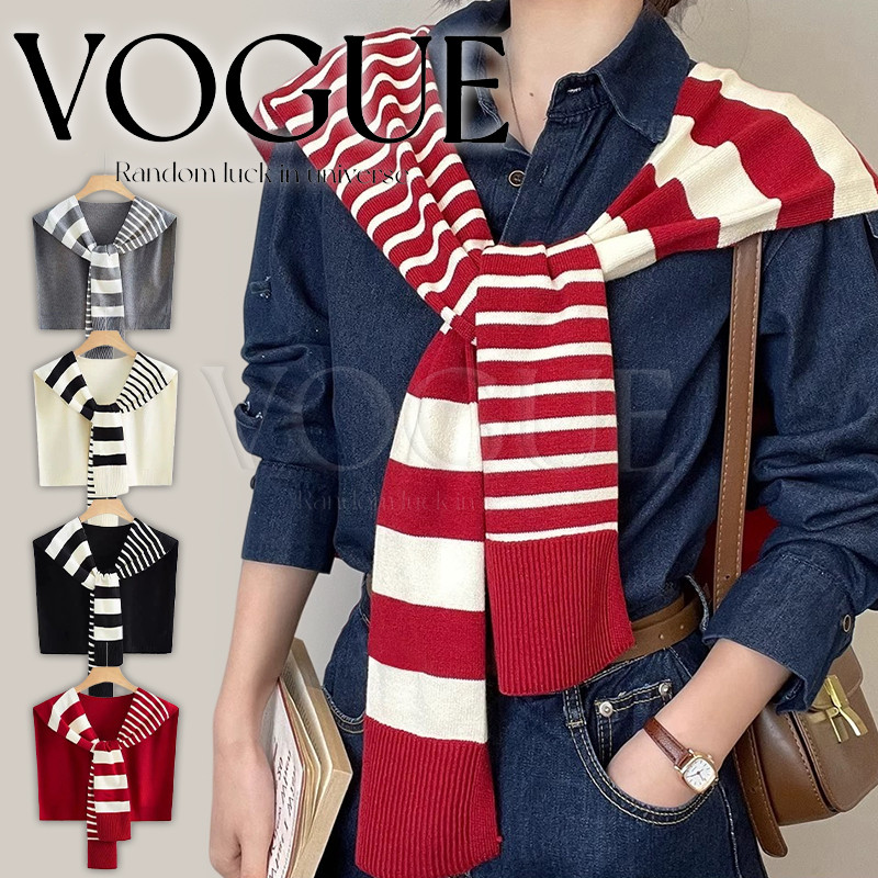 Vogue🌟พร้อมส่ง🌟 ผ้าคลุมไหล่ไหมพรม สำหรับผู้หญิง ดีเทลลายทาง อเนกประสงค์ผูกเอว สีสดใสยืดใส่สบายเกาหลีสไตล์ (VO-71)
