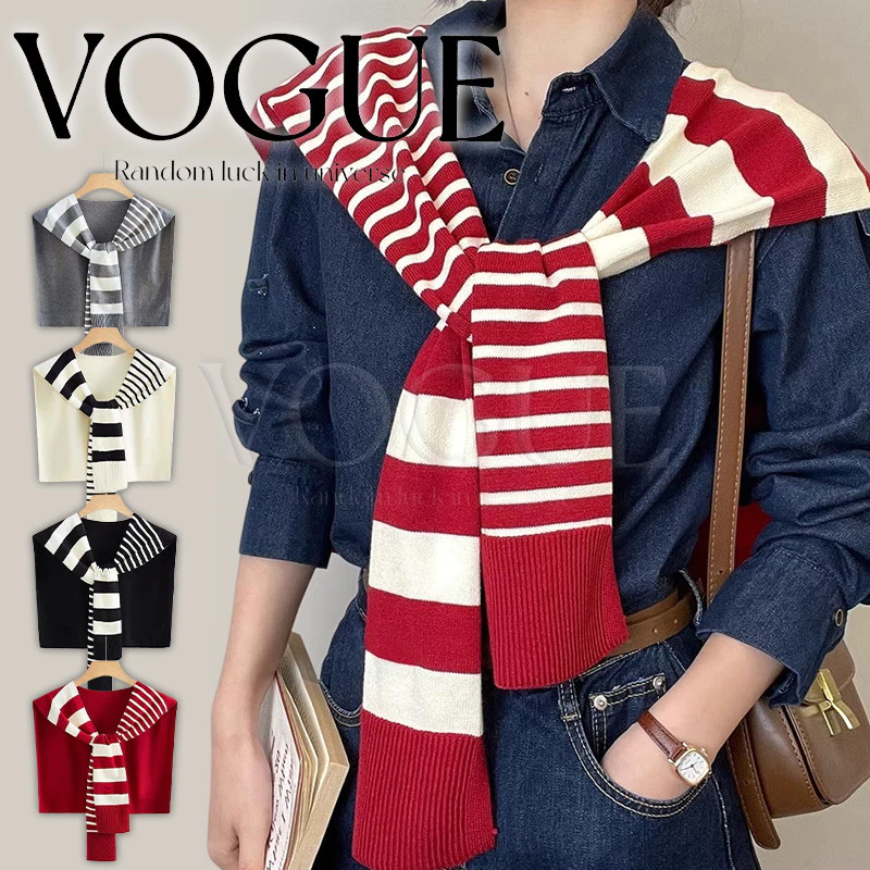 Vogue🌟พร้อมส่ง🌟 ผ้าคลุมไหล่ไหมพรม สำหรับผู้หญิง ดีเทลลายทาง อเนกประสงค์ผูกเอว สีสดใสยืดใส่สบายเกาหลีสไตล์ (VO-71)