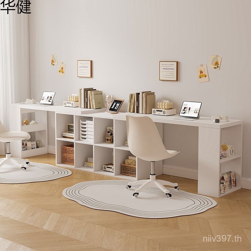 การเรียนรู้ในครัวเรือนตู้หนังสือไม้เนื้อแข็งโต๊ะรูปตัว L All-in-One โต๊ะคอมพิวเตอร์โต๊ะเครื่องแป้งห้