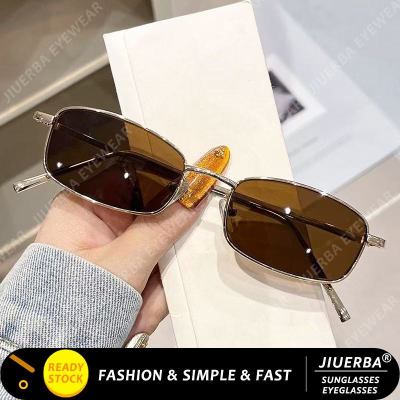 (JIUERBA) แว่นกันแดดรุ่น Y2K กรอบโลหะ สีดำและสีทอง เลนส์หลายสี สำหรับทั้งสองเพศ