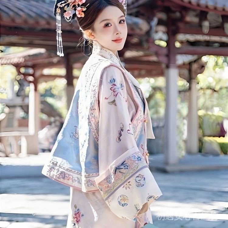 Hanfu หญิง Qing Dynasty พิมพ์เครื่องแต่งกายโบราณ Qing Dynasty Yanji Princess Cheongsam Palace เสื้อผ
