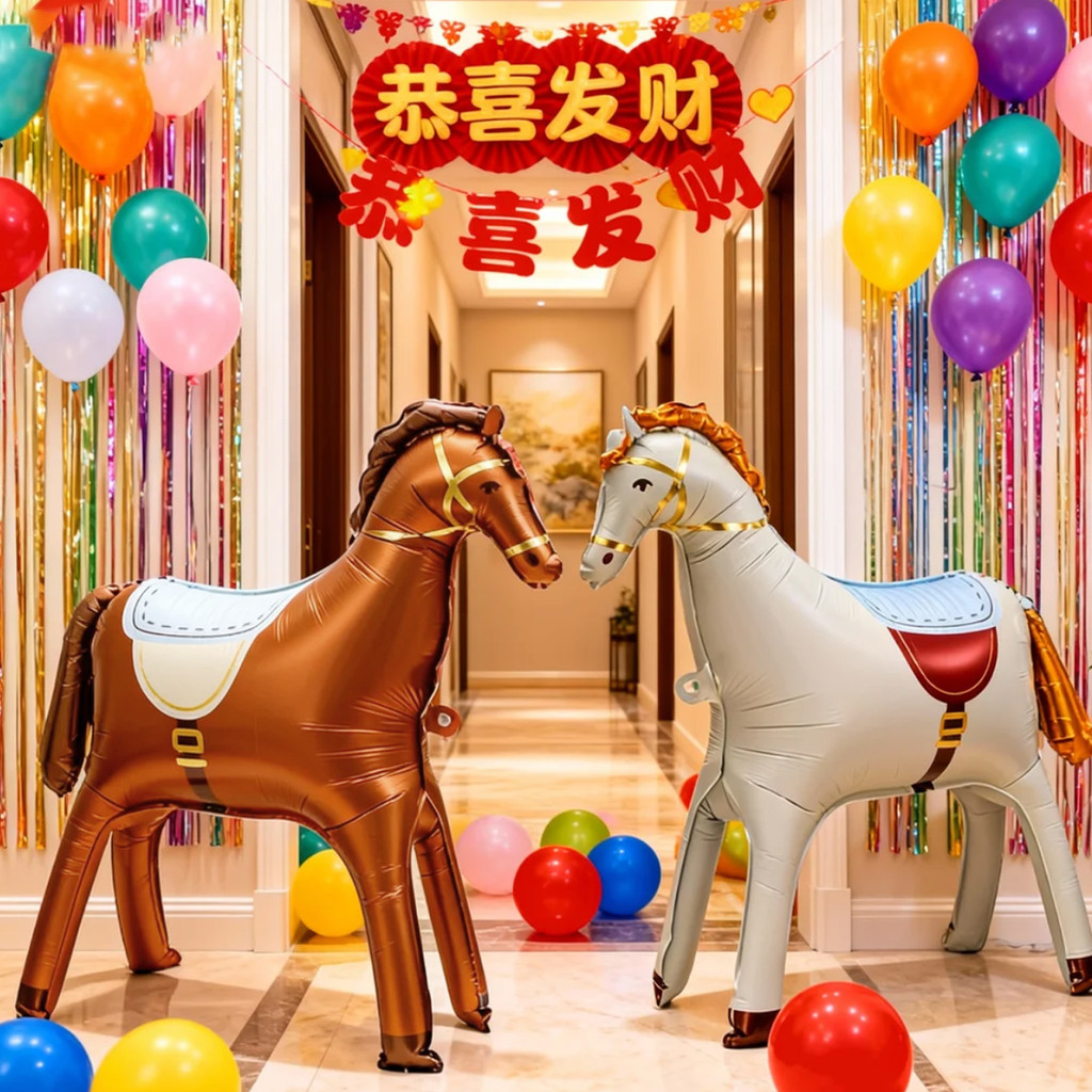 เทศกาลฤดูใบไม้ผลิจีนธีมบอลลูนยืน 3 มิติ-2026ม้าปีอวยพรโชคดีลูกโป่งอลูมิเนียมฟอยล์ - รูปที่ 7