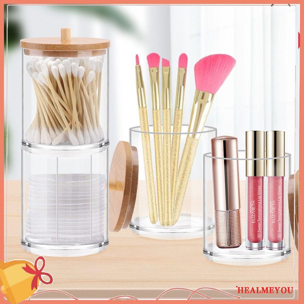 AQUA Qtips ผู้ถือสําลีพร้อมฝาปิดไม้ไผ่แต่งหน้าสําหรับอุปกรณ์ห้องน้ํา Candy เครื่องประดับห้องน้ํา Jar