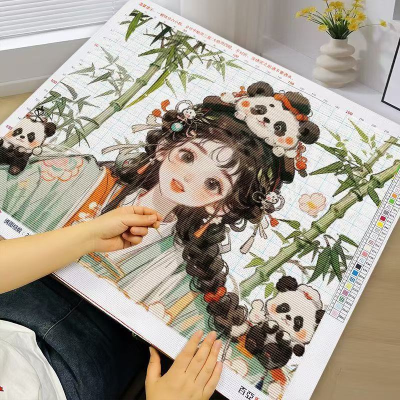 ปักครอสติสโบราณสาวสวยสไตล์ใหม่อะนิเมะตัวการ์ตูนตกแต่งห้องนั่งเล่นมือเย็บปักถักร้อย