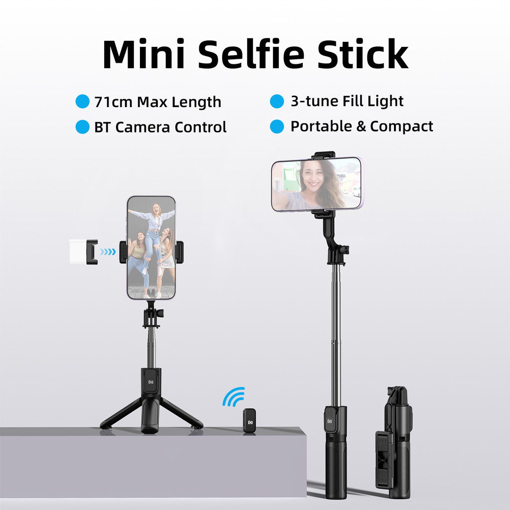 GOOJODOQ Mini Selfie Stick 16cm Convenient to Carry Three Modes of Fill Light Flexible Multi Angle Shooting