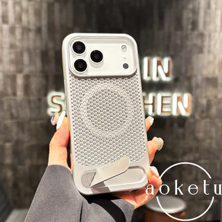 รังผึ้งกระจายความร้อนแม่เหล็กดูดเหมาะสําหรับ แอปเปิล 17โปรแม็กซ์ เคสโทรศัพท์โลหะพับยืน ไอโฟน 16 ฝาครอบป้องกัน 15/14/13/12/11 รวมทุกอย่างฝาครอบป้องกันการตก
