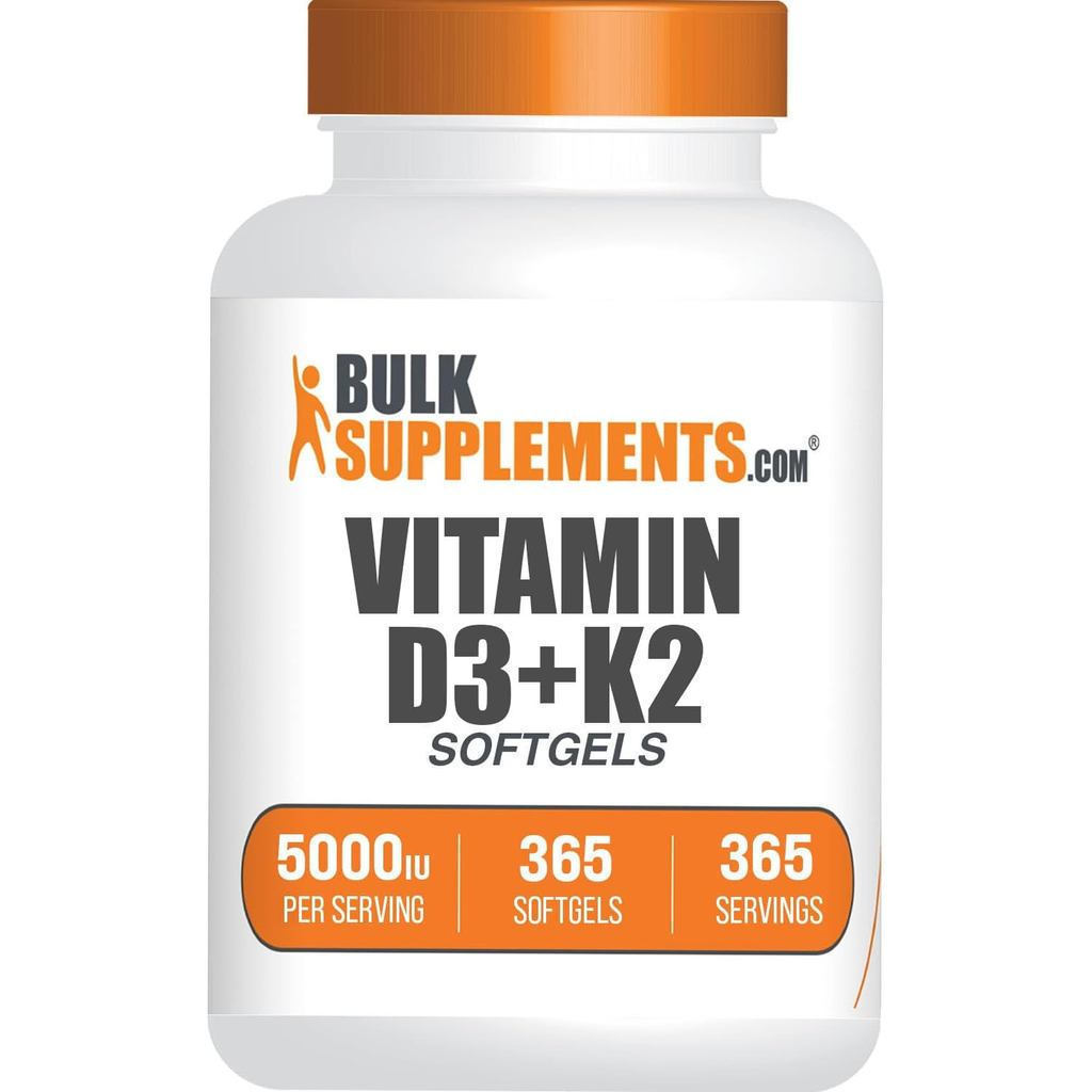 BulkSupplements.com Com Vitamin D3+K2 5000 International Unit Soft Capsules-D3 K2 อาหารเสริมเสริมสร้