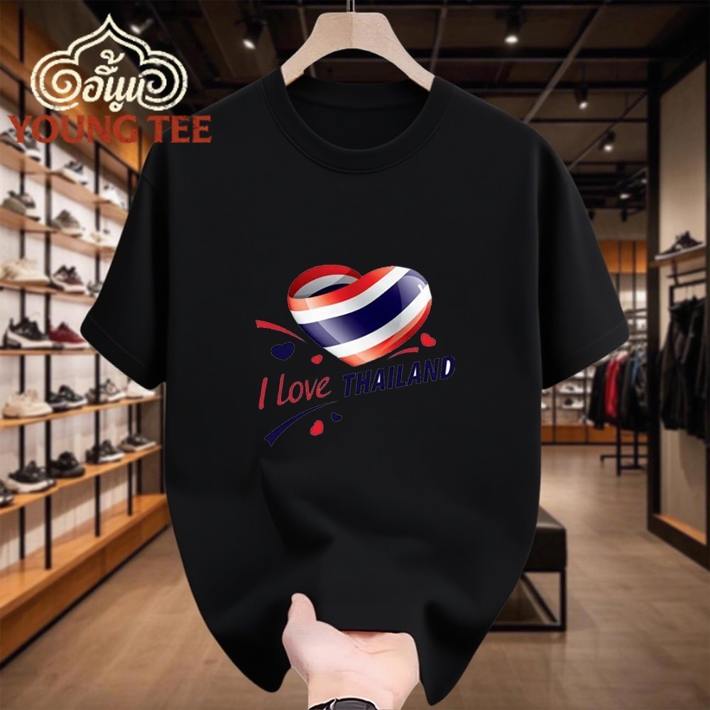 YOUNG T🔥🔥M~3XL สไตล์ไทยคอกลมแขนสั้นTHAILANDธงชาติพิมพ์ลายเสื้อยืด oversizeM-3XLรหัสunisexวันชาติเสื้
