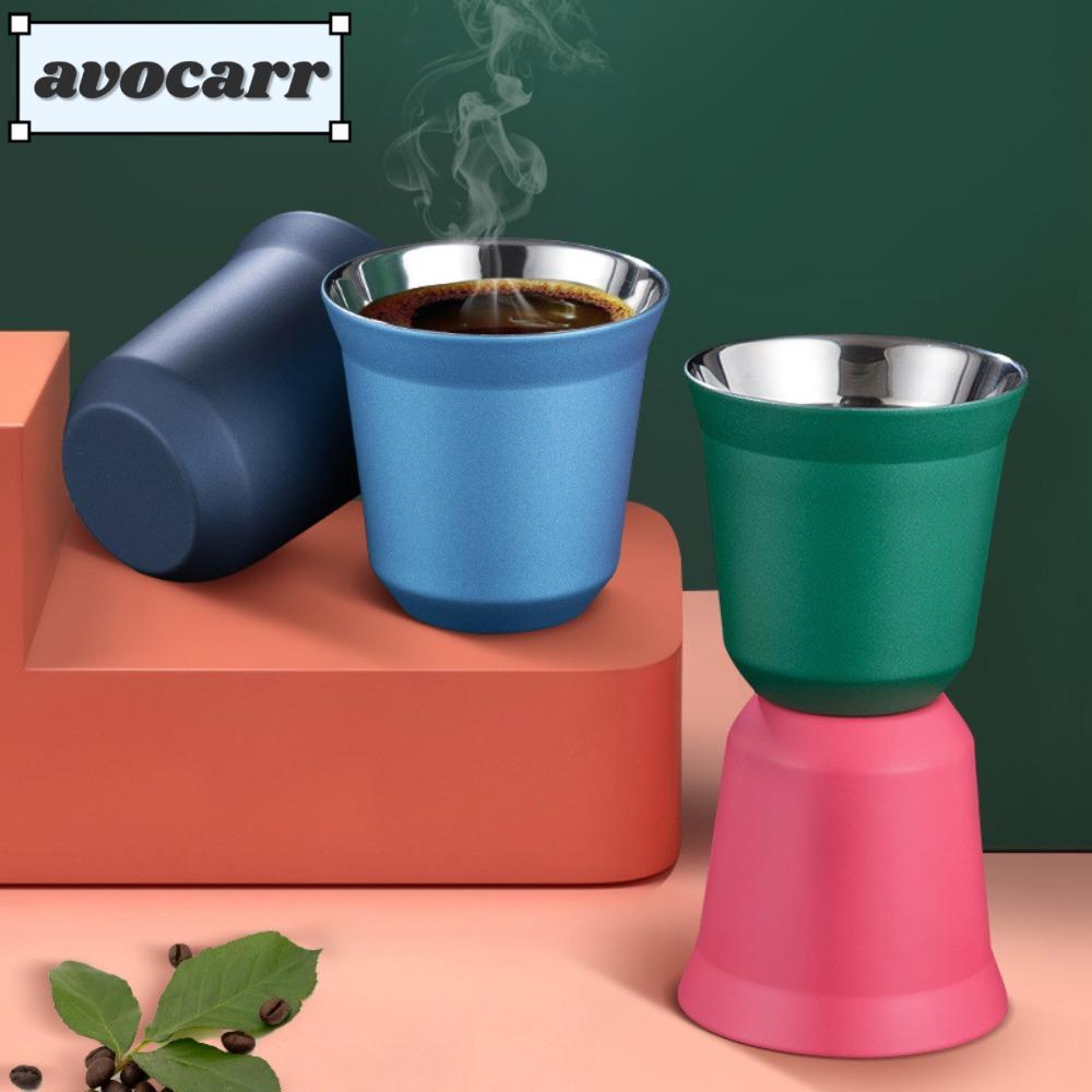 แก้วเอสเพรสโซ่ AVOCAR, 80ML 304 ถ้วยกาแฟสแตนเลส, ถ้วยเบียร์ฉนวนน้ําเย็นแบบผนังคู่