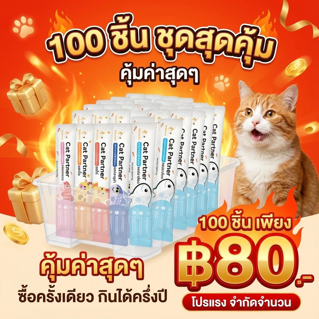 🎁 ตุนได้ตุน! แพ็คใหญ่ 100 ซอง Ketzuzu 16g แมวเลียเกรดพรีเมียม ไขมันต่ำ โปรตีนสูง น้องแมวเลิฟเวอร์ ทานได้ทุกวัย