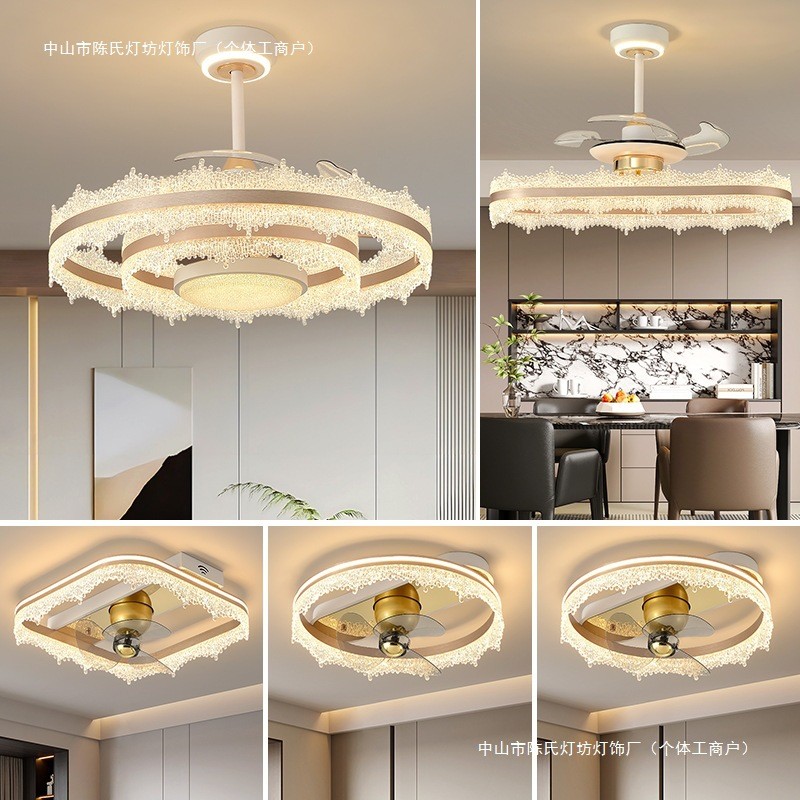 Living Room Fan Light Round Ceiling Light Luxury Dining Room Ceiling Fan Light Fan Light Bedroom Cei