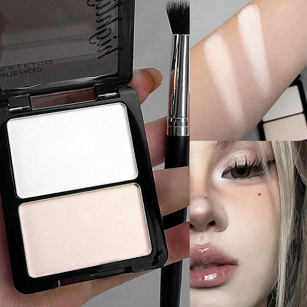 White Matte Dual Highlight Pen Highlight Nose Powder & Blush Palette Face Contour Matte Finish