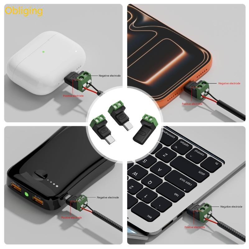 Obliging 2PCS 5V3A Type C Terminal Adapters ไม่ใช่ Solder Design Compact Charging Solution สําหรับแท