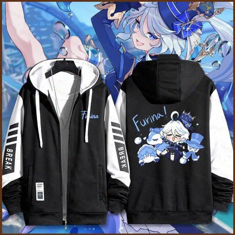 เสื้อฮู้ดดี้ลาย Furina จากเกม Genshin Impact แบบซิป สไตล์โมเดิร์น