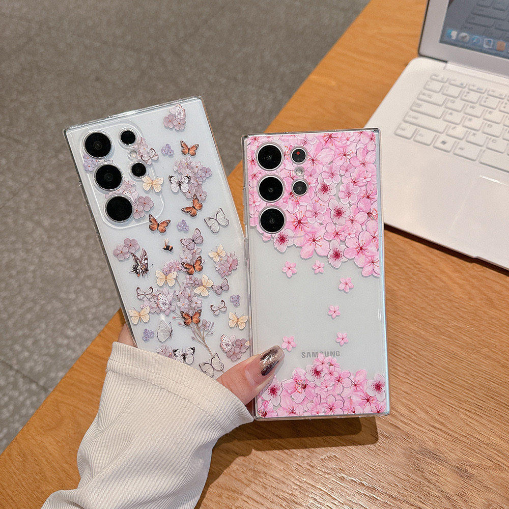 เหมาะสําหรับดอกไม้ย้อนยุคเหมาะสําหรับ Samsung S26/S25/S24ultra/S23ultra/S22 เคสโทรศัพท์ผีเสื้อ S22ul