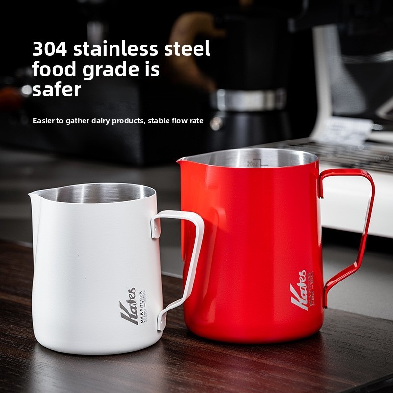 KAFES 304 สแตนเลสสตีลนม Frothing Pitcher รอบ Spout,การวัดภายในเครื่องหมาย, Ergonomic Handle Latte Art ถ้วย 350ml/600ml