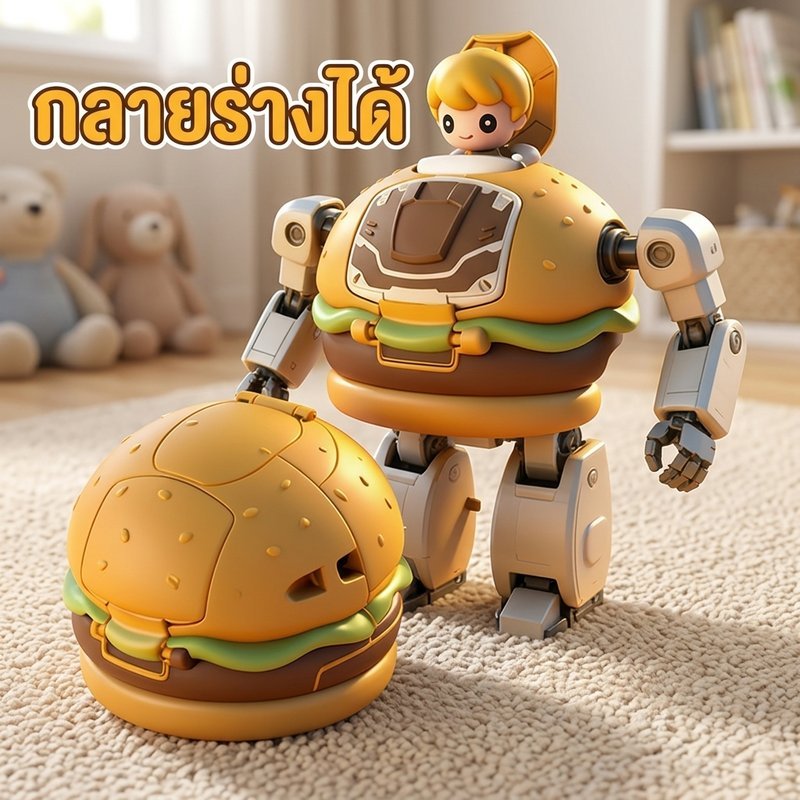ของเล่นแปลงร่าง เบอร์เกอร์ หุ่นยนต์ เด็ก4-6ปี วัสดุพลาสติกปลอดภัย สองรูปแบบ สีสดใส ฝึกประสานมือตา