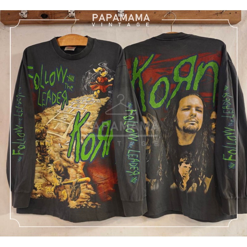 [ KORN ] follow the leader Long Sleeve tag USA เสื้อวินเทจ เสื้อทัวร์ วงร๊อค papamama vintage shirt